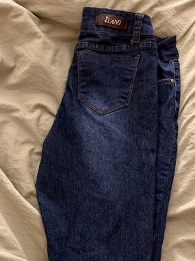 JEAN9 Distressed Dark Blue Straight Denim Jeans Button 5-Pocket Design Women